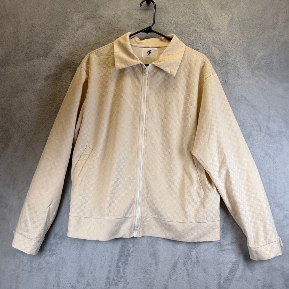 Togi Merch Set Two-Piece Cream Check Textured Jacket & Shorts Set Size Large - Picture 2 of 7